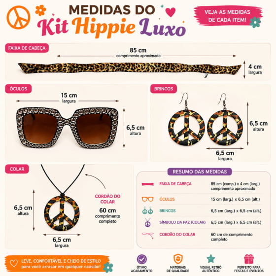 Kit Hippie Luxo Estampado (Óculos + Faixa + Colar + Brincos)
