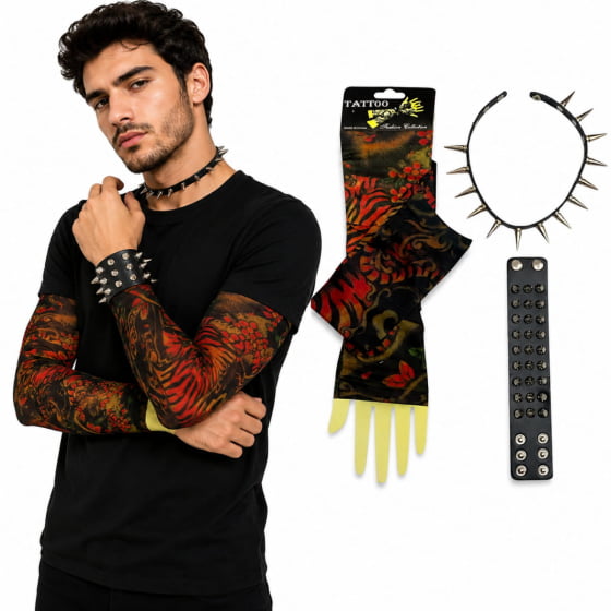 Kit Punk Rock (Bracelete + Gargantilha + Luva Tatuagem) Kit Punk Rock (Bracelete + Gargantilha + Luva Tatuagem)