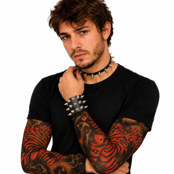 Kit Punk Rock (Bracelete + Gargantilha + Luva Tatuagem)
