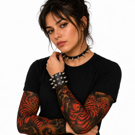 Kit Punk Rock (Bracelete + Gargantilha + Luva Tatuagem)