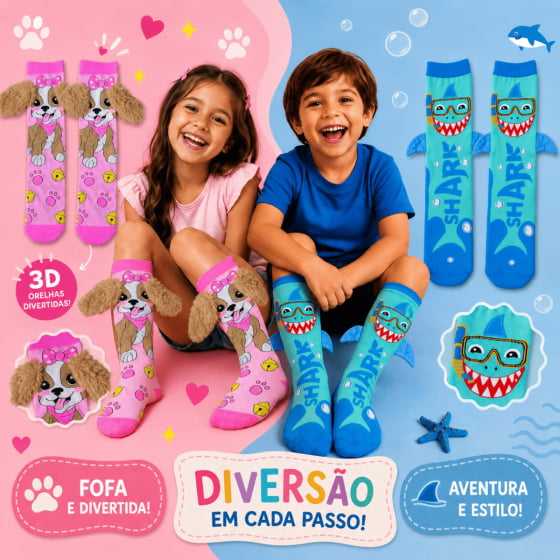 Meia Maluca Infantil Bichinhos Festa do Pijama Escolha o Modelo Meia Maluca Infantil Bichinhos Festa do Pijama Escolha o Modelo