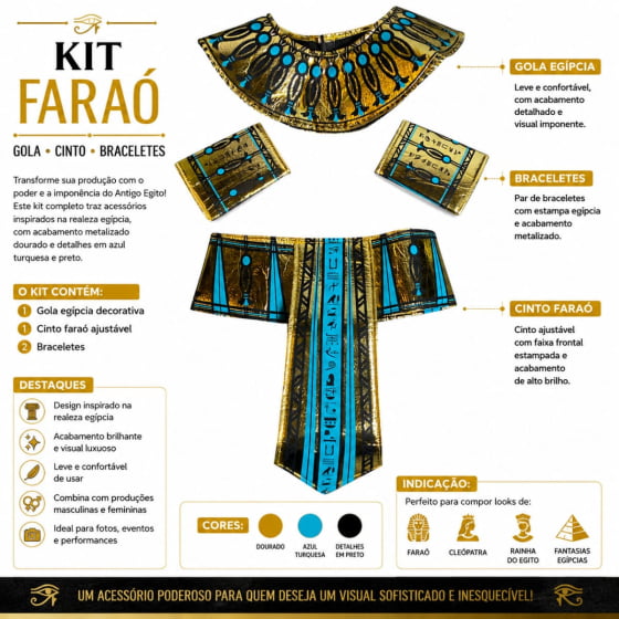 Kit Fantasia Faraó Unissex Luxo Cosplay Kit Fantasia Faraó Unissex Luxo Cosplay