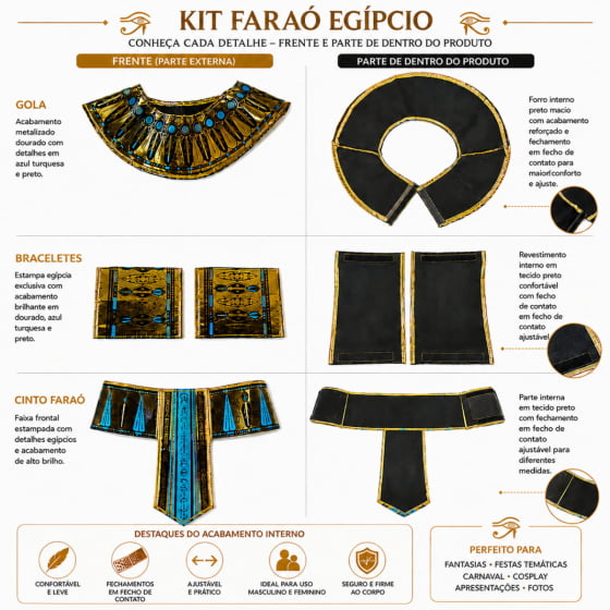 Kit Fantasia Faraó Unissex Luxo Cosplay