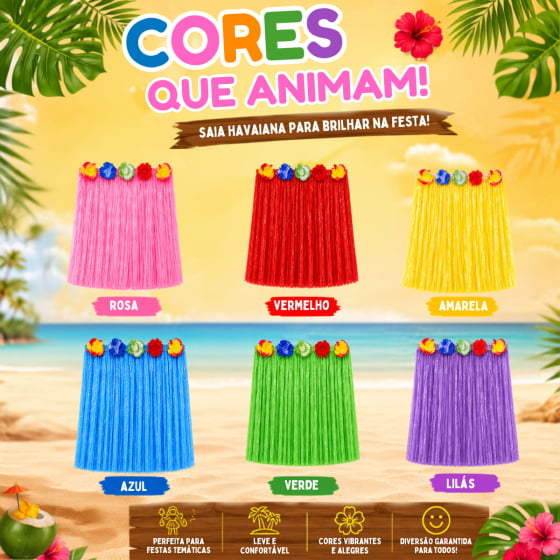 Saia Havaiana Adulto 59 cm Escolha a Cor Saia Havaiana Adulto 59 cm Escolha a Cor