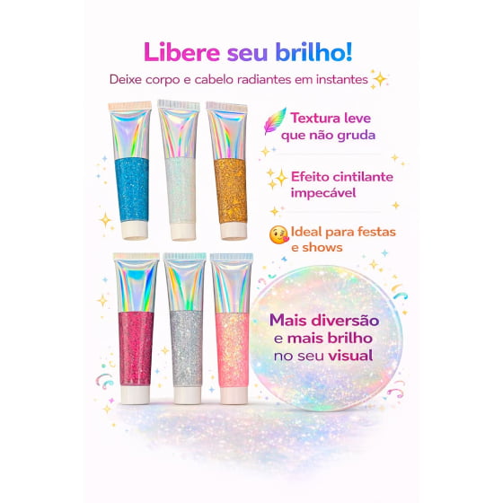 Bisnaga de Glitter em Gel Corporal Carnaval 