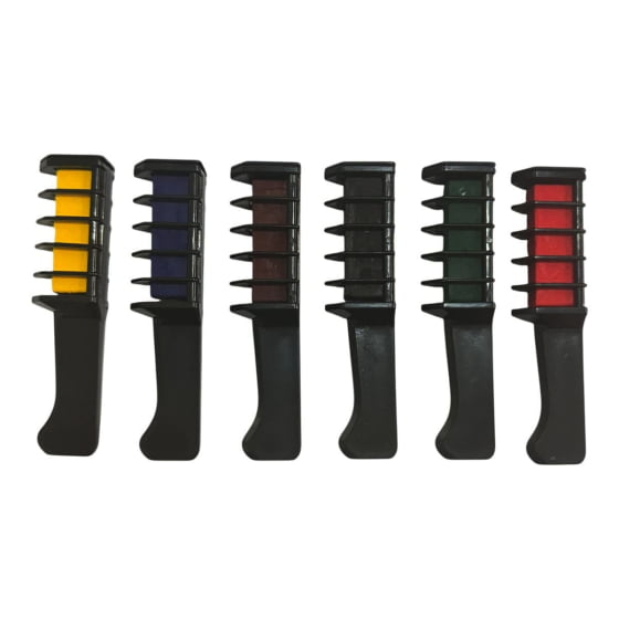 Kit 6 Cores Pente Giz para Cabelo Colorido Hair Chalk