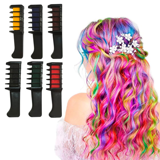 Kit 6 Cores Pente Giz para Cabelo Colorido Hair Chalk
