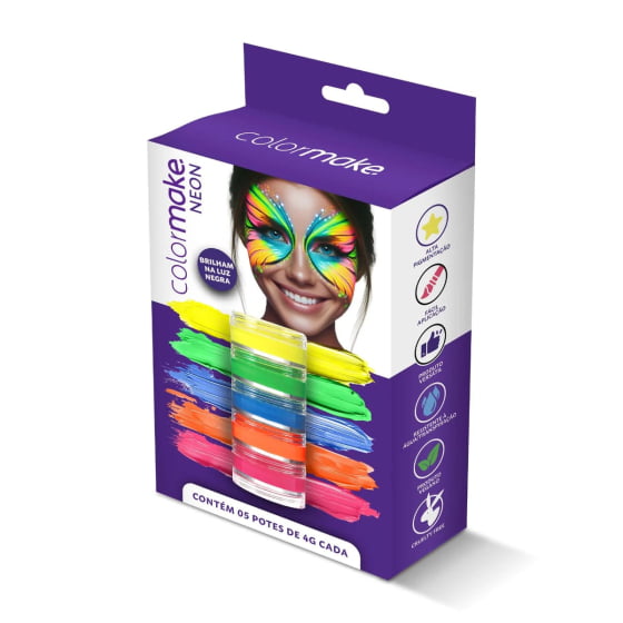 Kit Caixinha Tinta Maquiagem Cremosa Fluorescente Neon