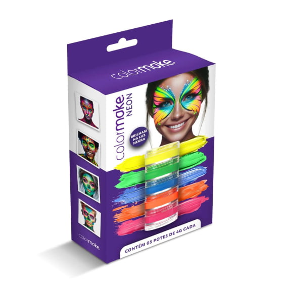 Kit Caixinha Tinta Maquiagem Cremosa Fluorescente Neon