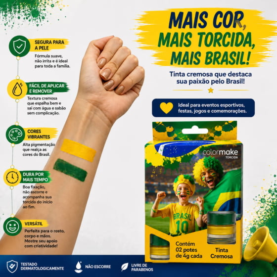 Kit Tinta Cremosa Torcida Duas Cores para Pintura Facial