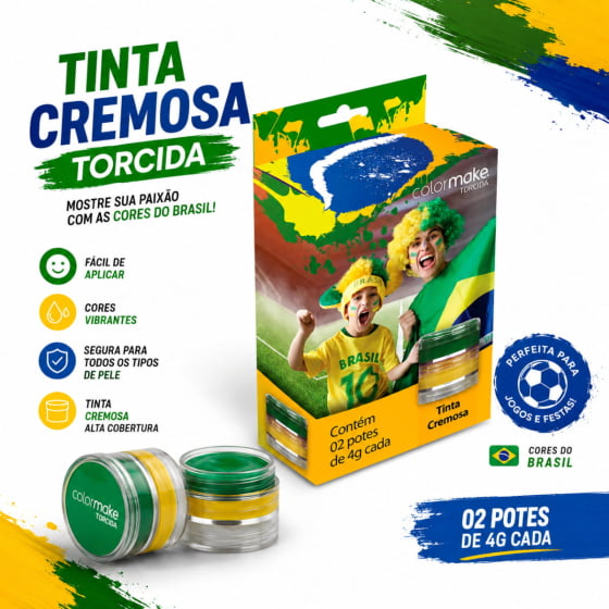 Kit Tinta Cremosa Torcida Duas Cores para Pintura Facial