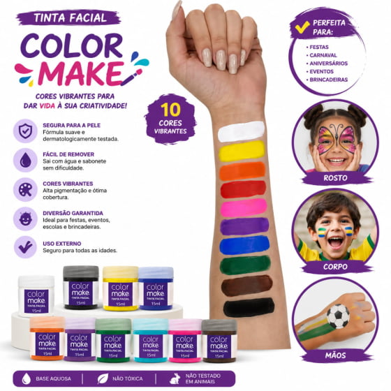 Tinta Líquida 15 ml para Pintura Facial Color Make Escolha a Cor