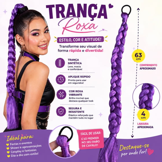 Trança Fake Guerreira Roxa Cosplay para Penteados
