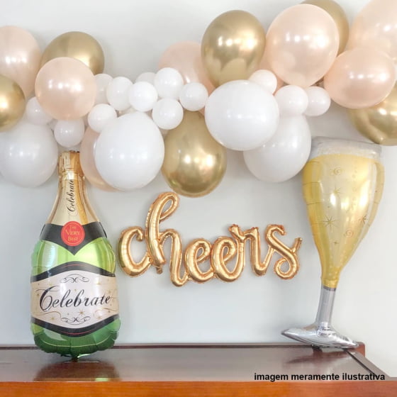 Balão Decorativo Metalizado Taça Champagne Cheers