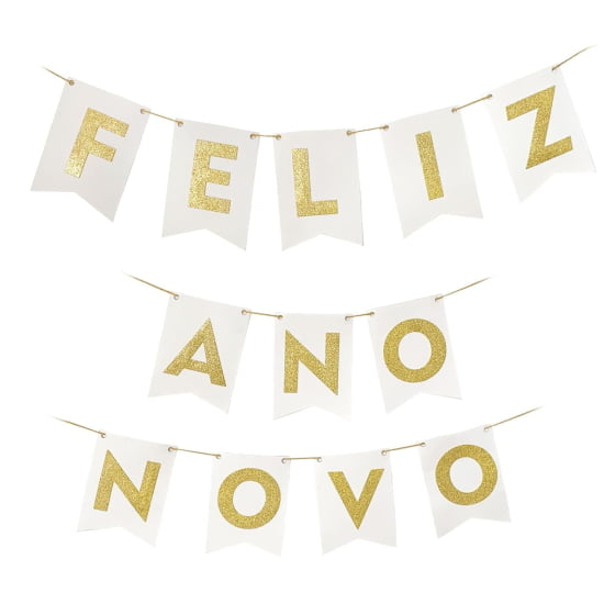 Enfeite Bandeirinha Frase Feliz Ano Novo Dourado