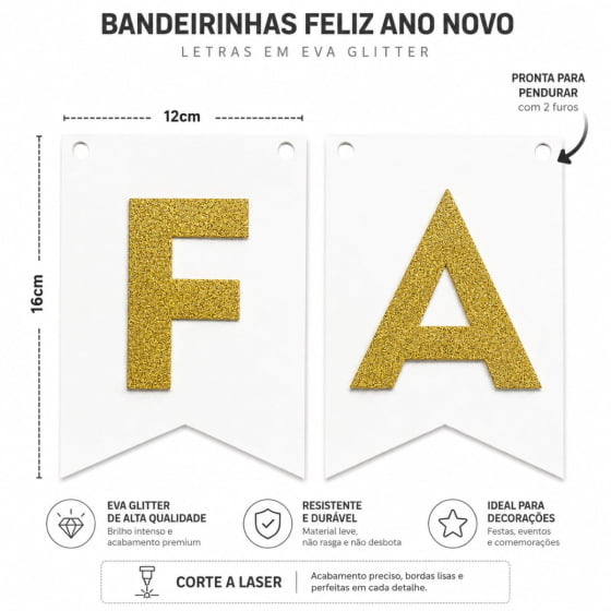 Enfeite Bandeirinha Frase Feliz Ano Novo Dourado