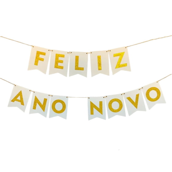 Enfeite Bandeirinha Frase Feliz Ano Novo Dourado