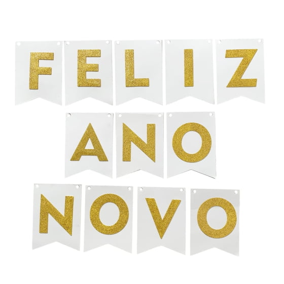 Enfeite Bandeirinha Frase Feliz Ano Novo Dourado