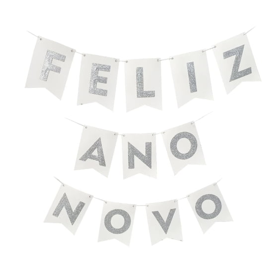 Enfeite Bandeirinha Frase Feliz Ano Novo Prata