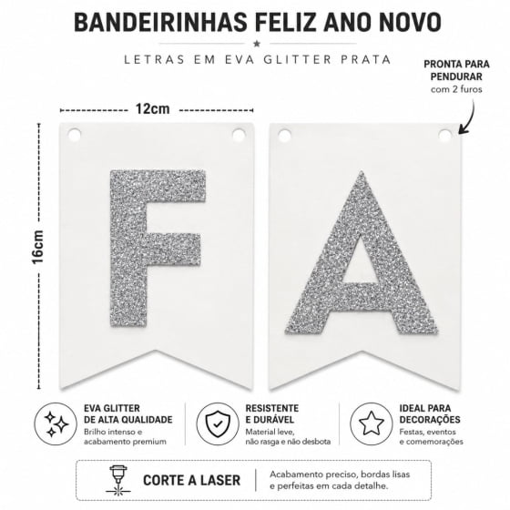 Enfeite Bandeirinha Frase Feliz Ano Novo Prata