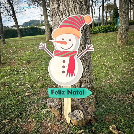 Estaca Boneco de Neve Decoração Natal em MDF