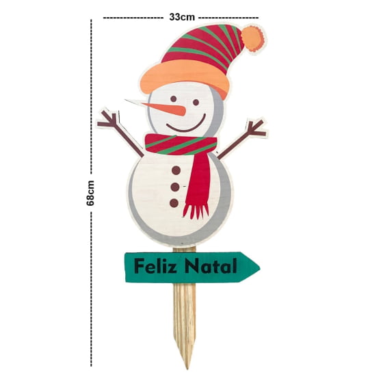 Estaca Boneco de Neve Decoração Natal em MDF