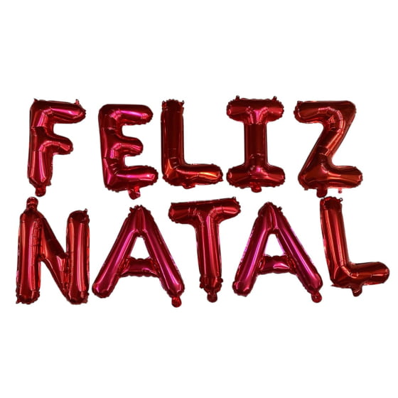 Kit Balão Metalizado Escrita Feliz Natal Vermelho
