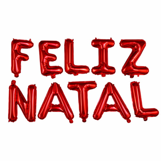 Kit Balão Metalizado Escrita Feliz Natal Vermelho
