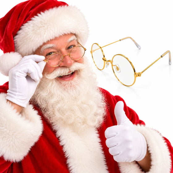 Óculos Papai Noel Redondo Metal Dourado