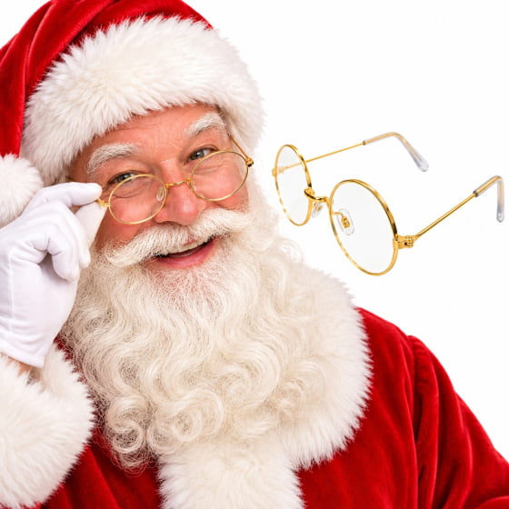Óculos Papai Noel Redondo Metal Dourado