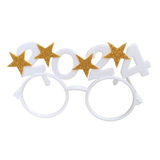 Óculos Réveillon 2024 Estrelas Glitter Dourado