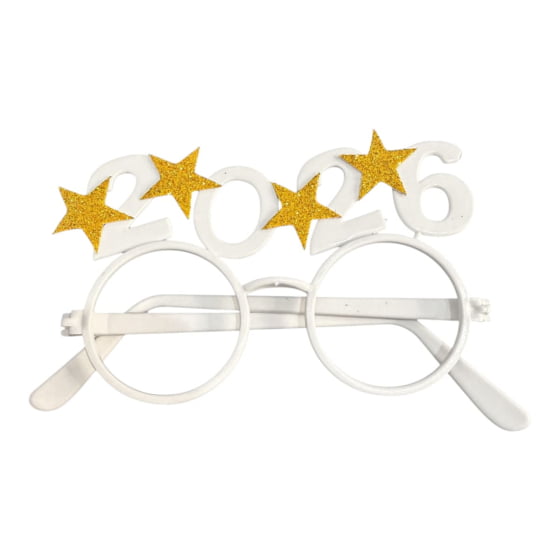 Óculos Réveillon 2026 Estrelas Glitter Dourado