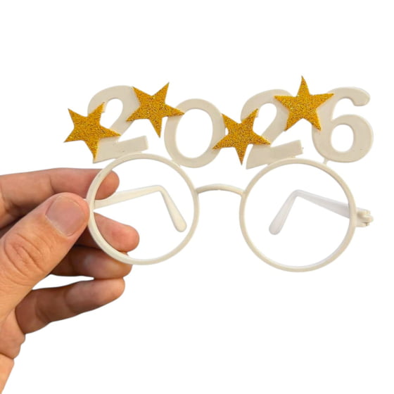 Óculos Réveillon 2026 Estrelas Glitter Dourado