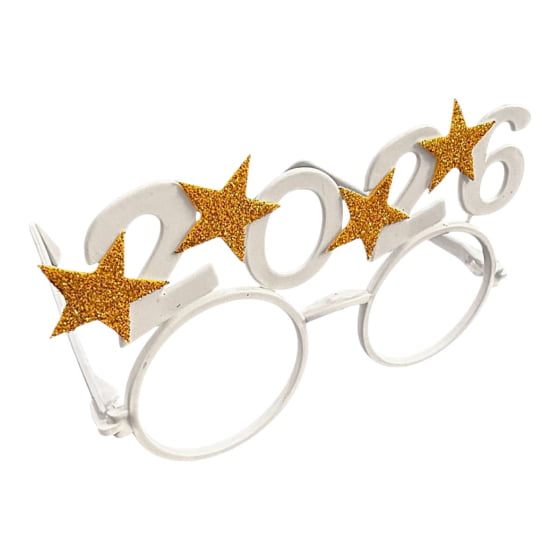 Óculos Réveillon 2026 Estrelas Glitter Dourado