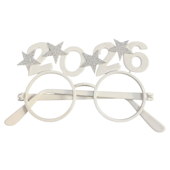 Óculos Réveillon 2026 Estrelas Glitter Prata