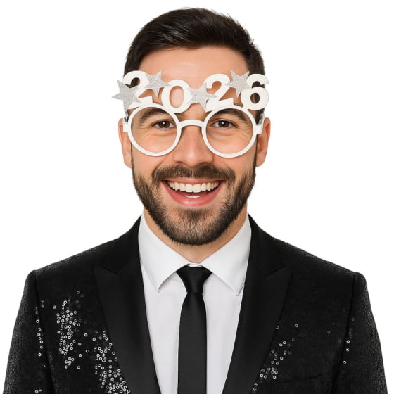 Óculos Réveillon 2026 Estrelas Glitter Prata Óculos Réveillon 2026 Estrelas Glitter Prata