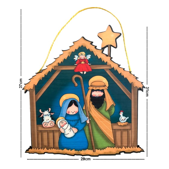 Placa Decorativa Enfeite de Porta Presépio Decoração de Natal