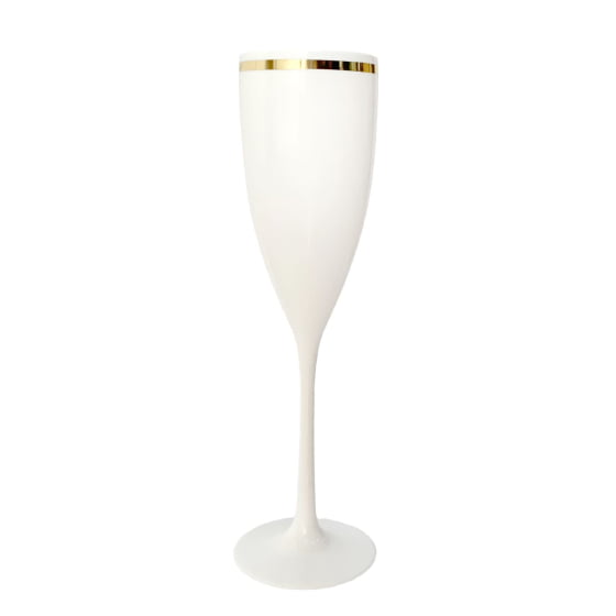 Taça Champagne Branca com Borda Dourada