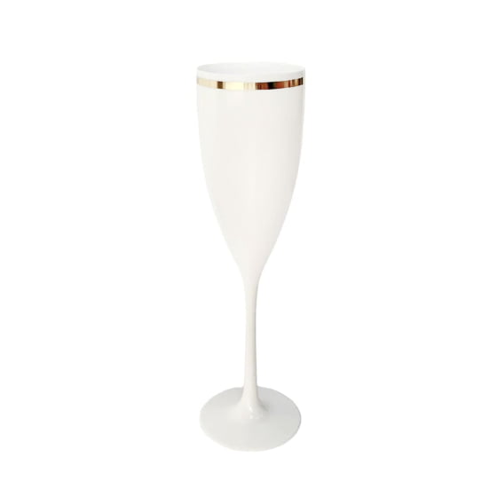 Taça Champagne Branca com Borda Dourada
