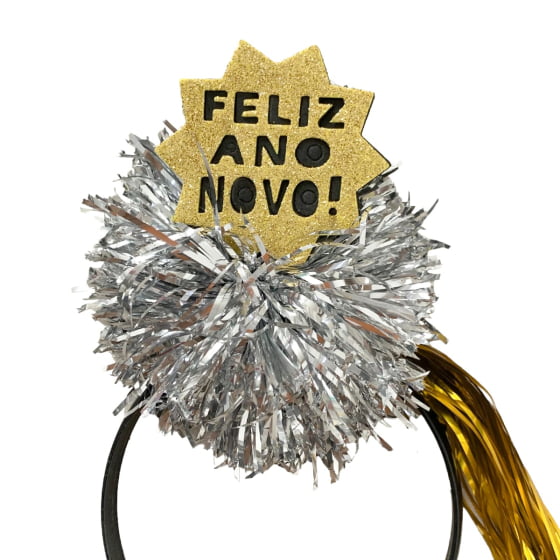 Tiara Pompom Metalizada Feliz Ano Novo