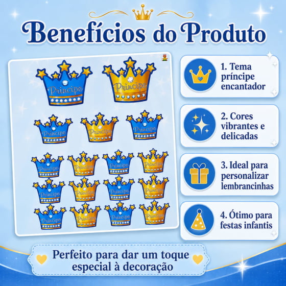 Adesivo Decorativo Coroa de Príncipe - 17 unidades