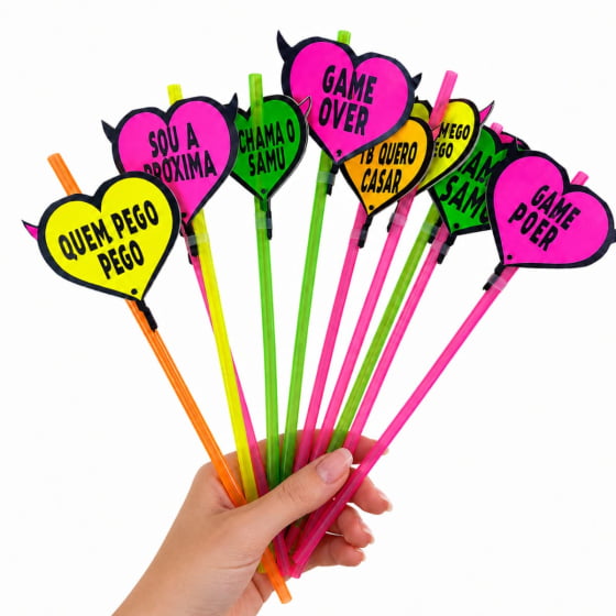 Canudo Coração Neon Despedida de Solteira - 10 unidades