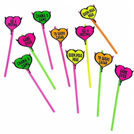 Canudo Coração Neon Despedida de Solteira - 10 unidades