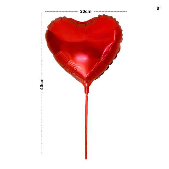 Balão Metalizado Decorativo Coração Vermelho 9"