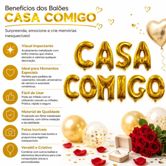 Kit Balão Metalizado Casa Comigo 16" polegadas Escolha a Cor
