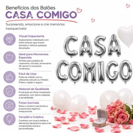 Kit Balão Metalizado Casa Comigo 16" polegadas Escolha a Cor