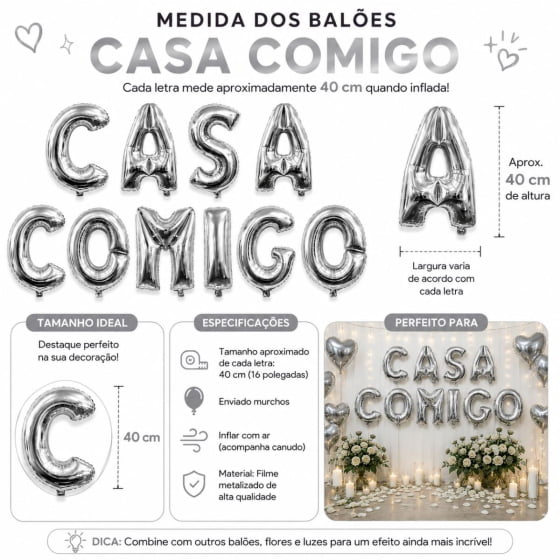 Kit Balão Metalizado Casa Comigo 16" polegadas Escolha a Cor