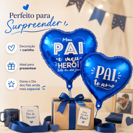 Balão Metalizado Coração Dia dos Pais 18" polegadas