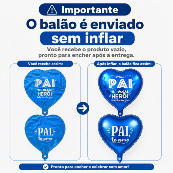 Balão Metalizado Coração Dia dos Pais 18" polegadas