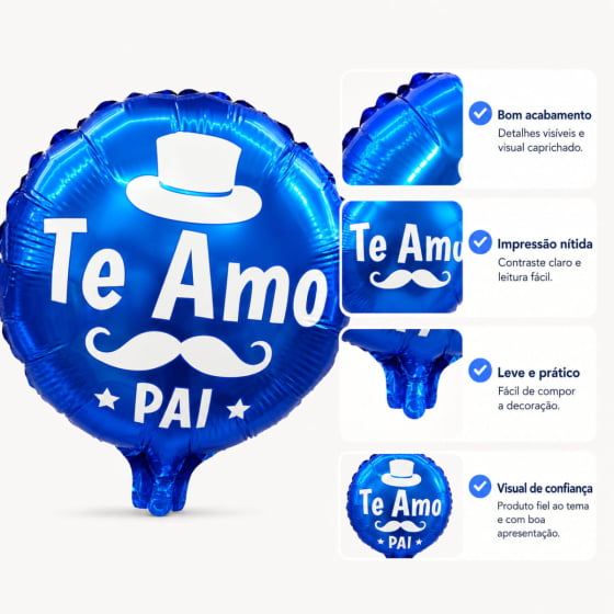 Balão Metalizado Redondo Te amo Pai 10" Polegadas